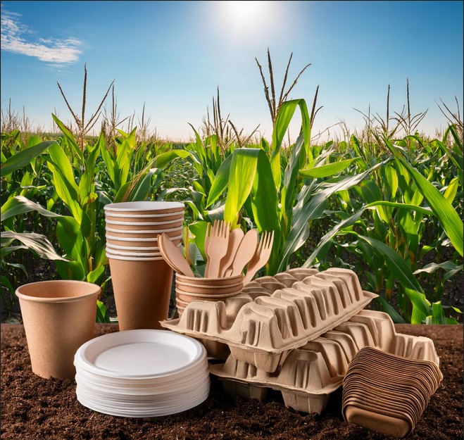 Corn field with biodegradable products on the ground in front of the field | NDSU Research Foundation 